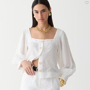 NWT J. Crew White Square-Neck Button Front Blouse